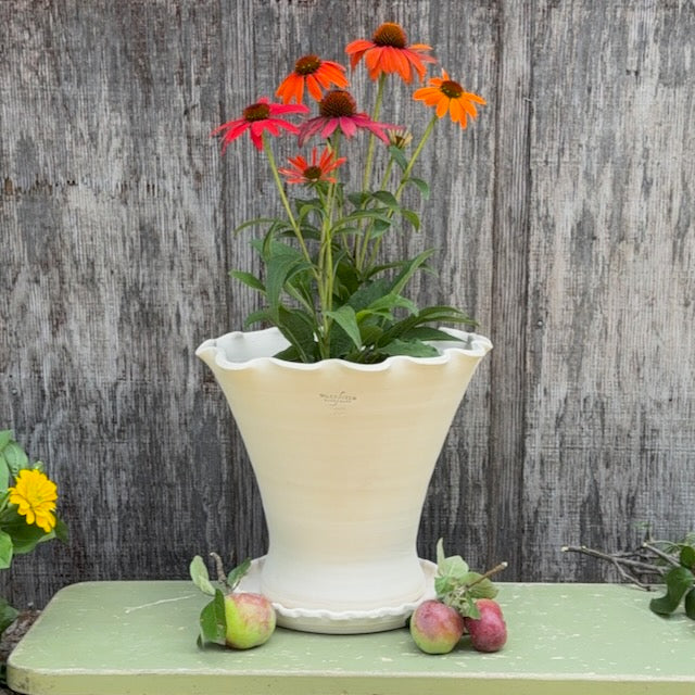 Natural White Clay Provencal Scallop with piecrust saucer