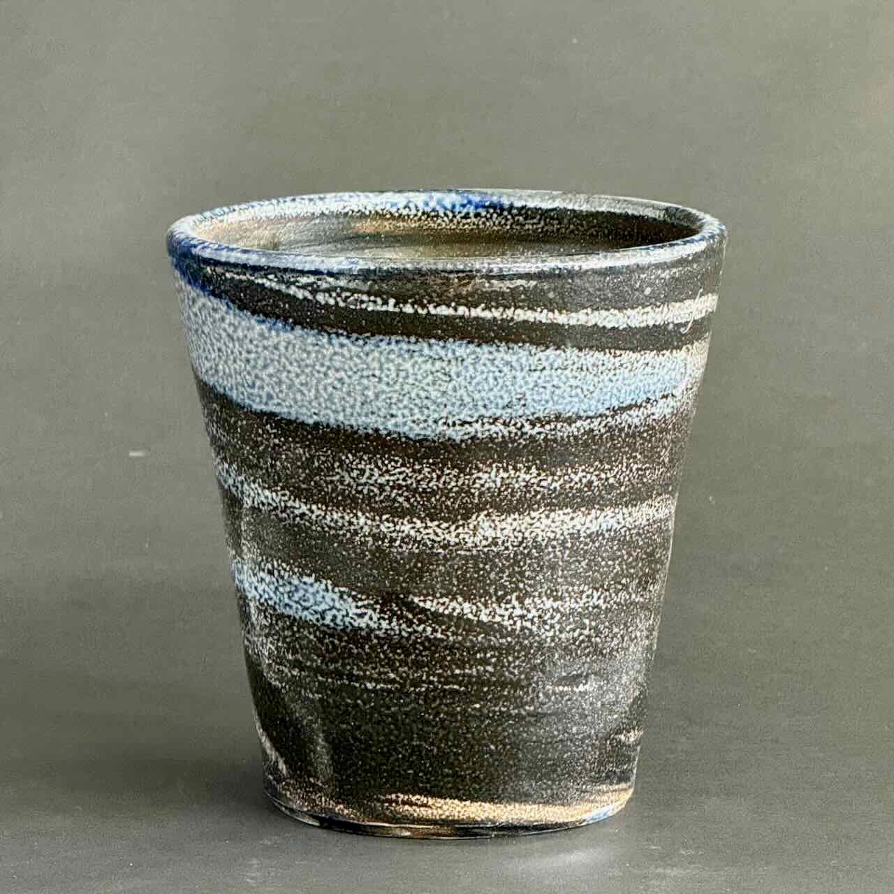 Soda Fired Blue and Brown, Marbled Work Pot, No Saucer, One of a Kind