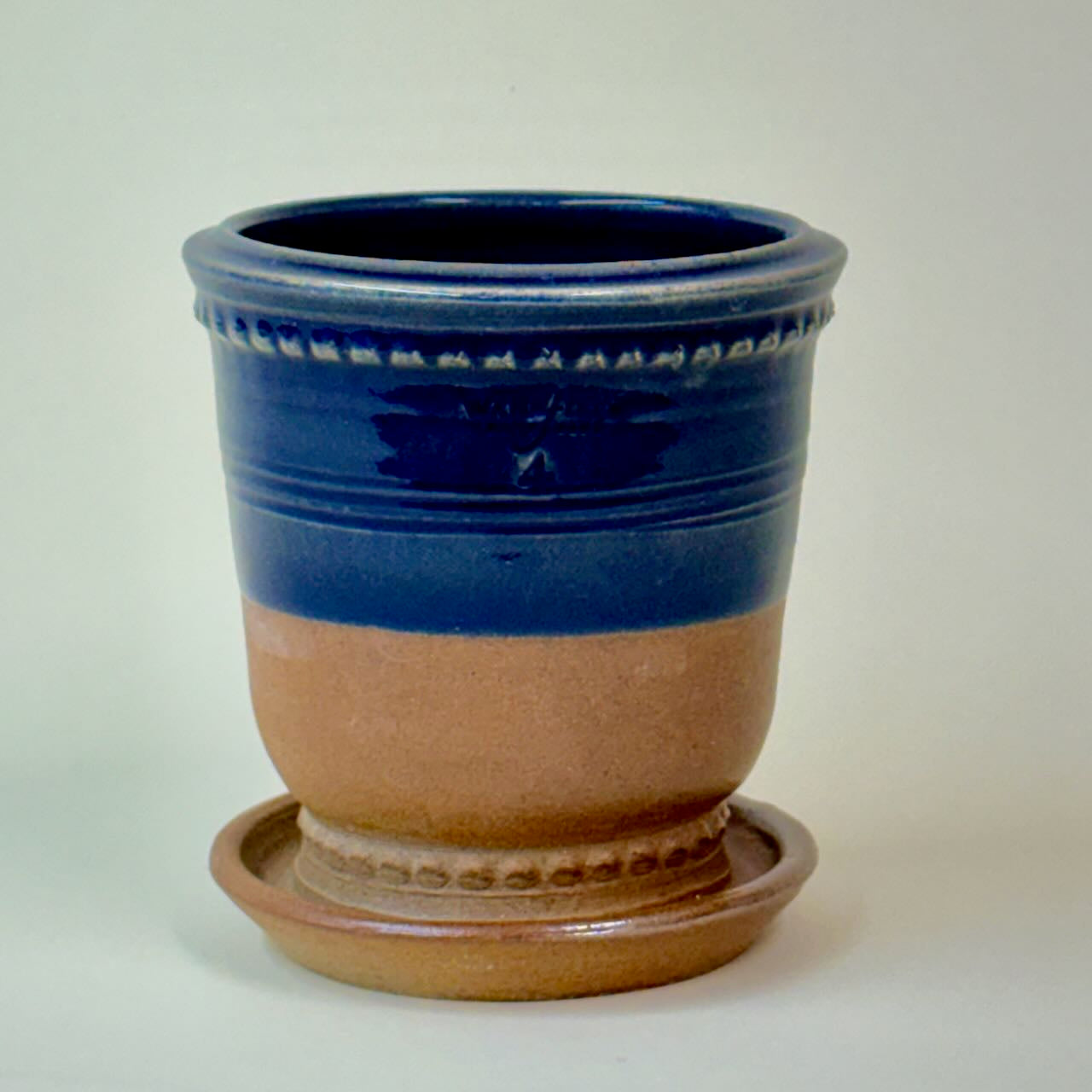 Soda Fired Anduze Urn with Attached Saucer