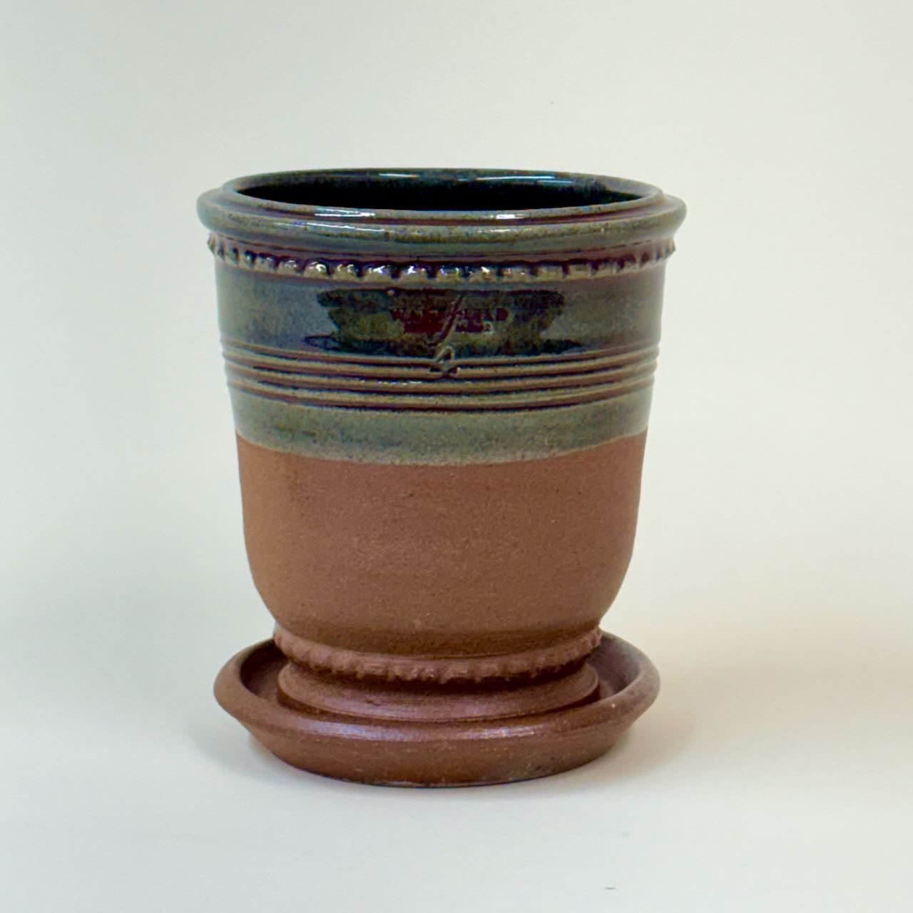 Soda Fired Anduze Urn with Attached Saucer