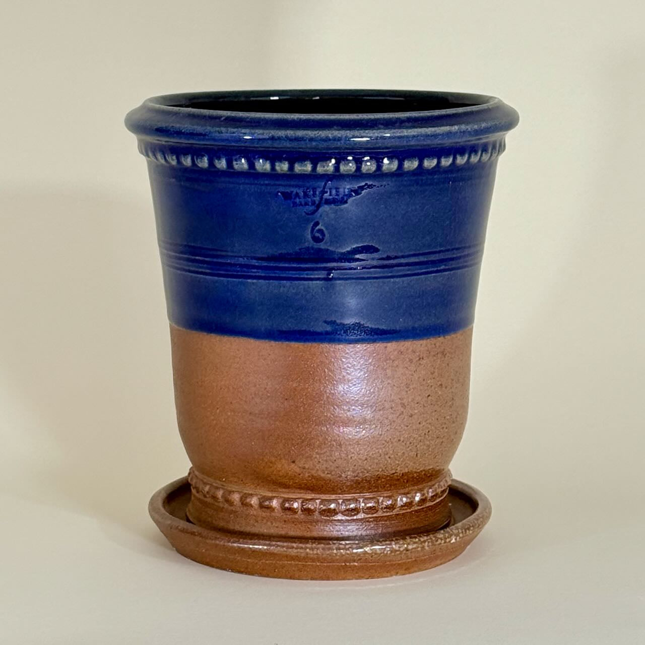 Soda Fired Anduze Urn with Attached Saucer