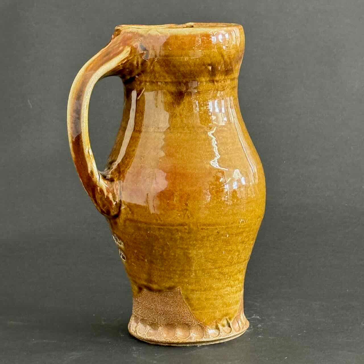 One of a Kind Soda-Fired Baluster Pitcher, Amber Glaze, Crimped Base