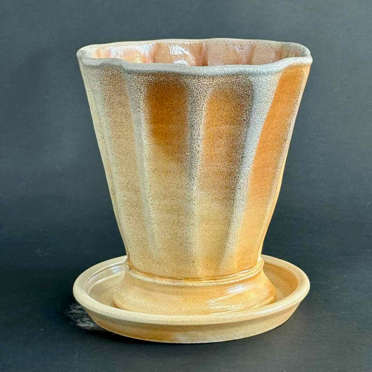 #12 Soda Fired Faceted Flowerpot, Natural Soda, With Saucer