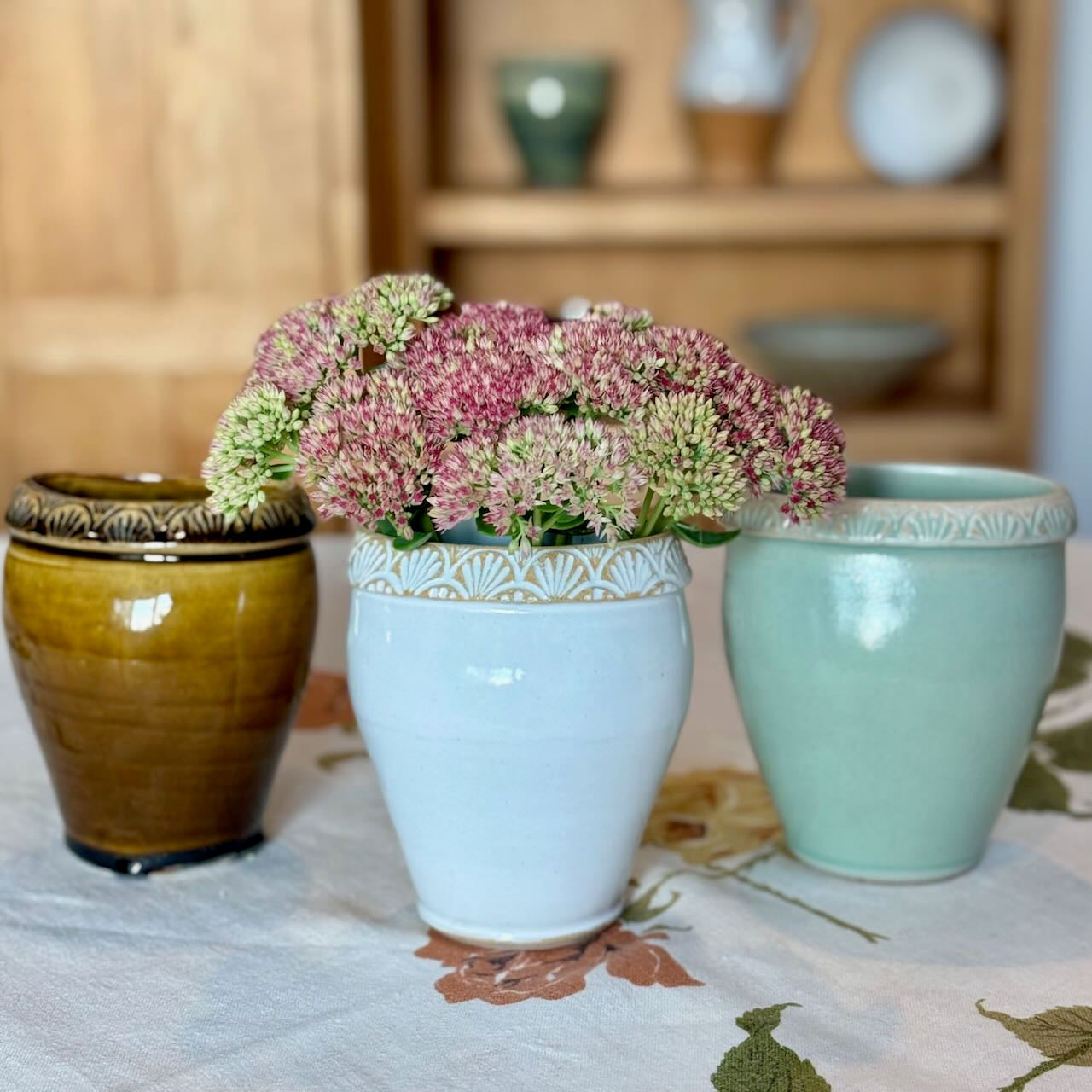 Glazed Fan Rim Oval Vase