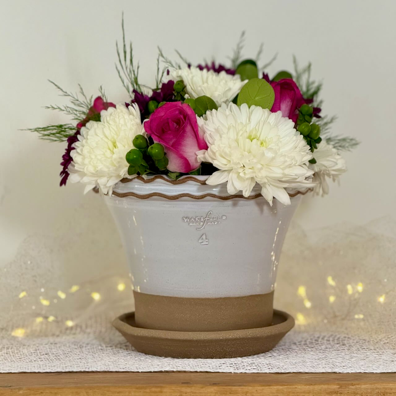 Double Rim Galena Full Pot with Attached Saucer