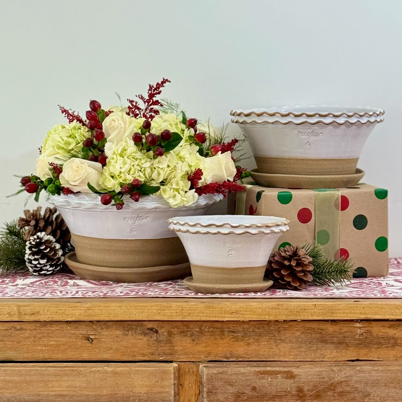 Double Rim Galena Paperwhite Pot with Attached Saucer