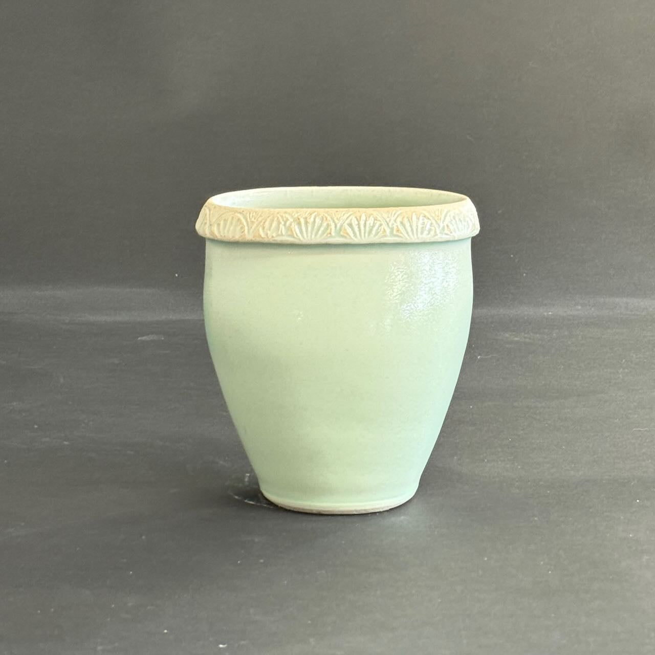 Glazed Fan Rim Oval Vase