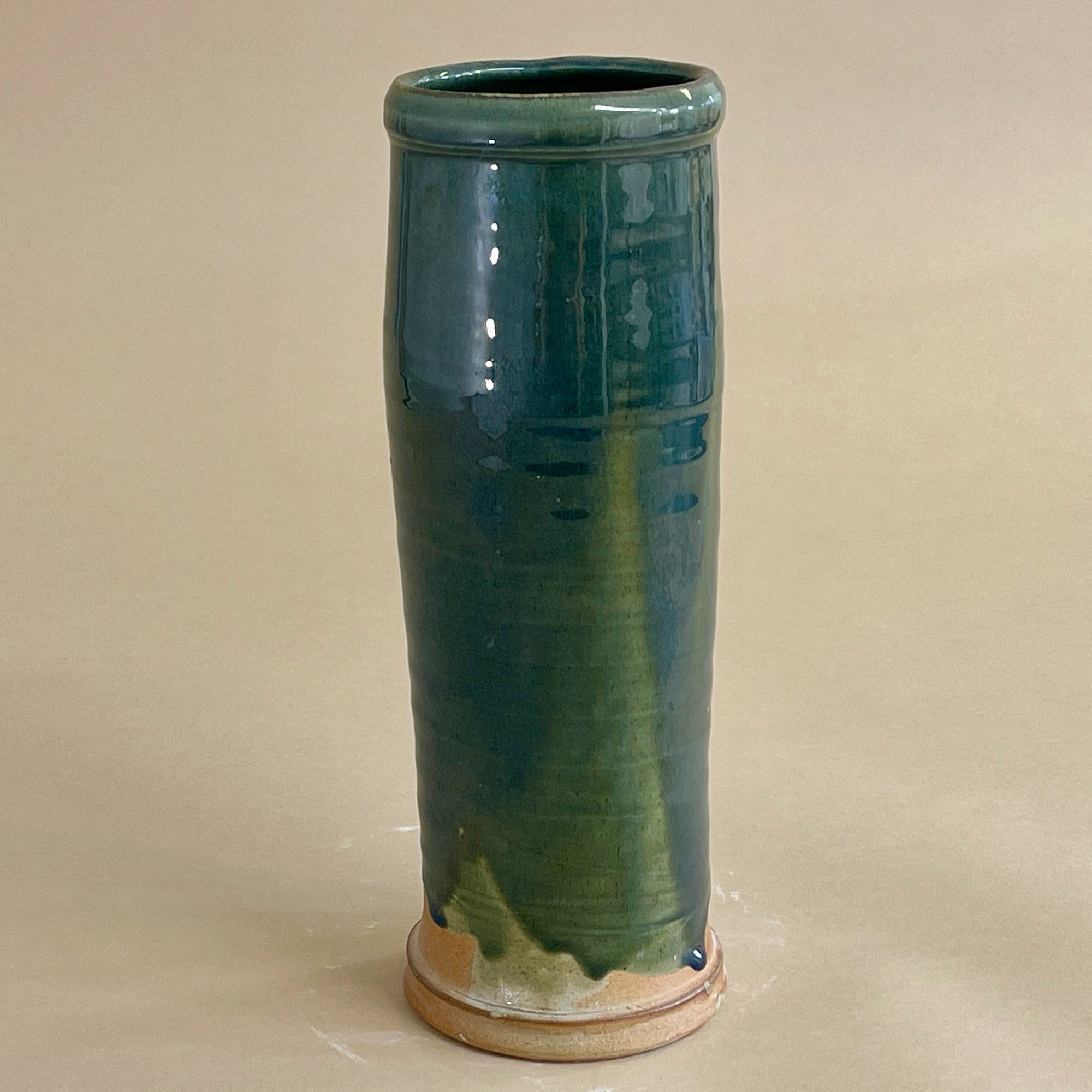 One of a Kind Large Colonnade Vase, Soda Fired Copper Green Glaze