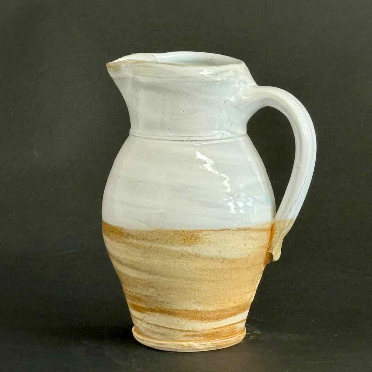 Soda-Fired Marbled Pitcher, One of a Kind, White Glazed Interior