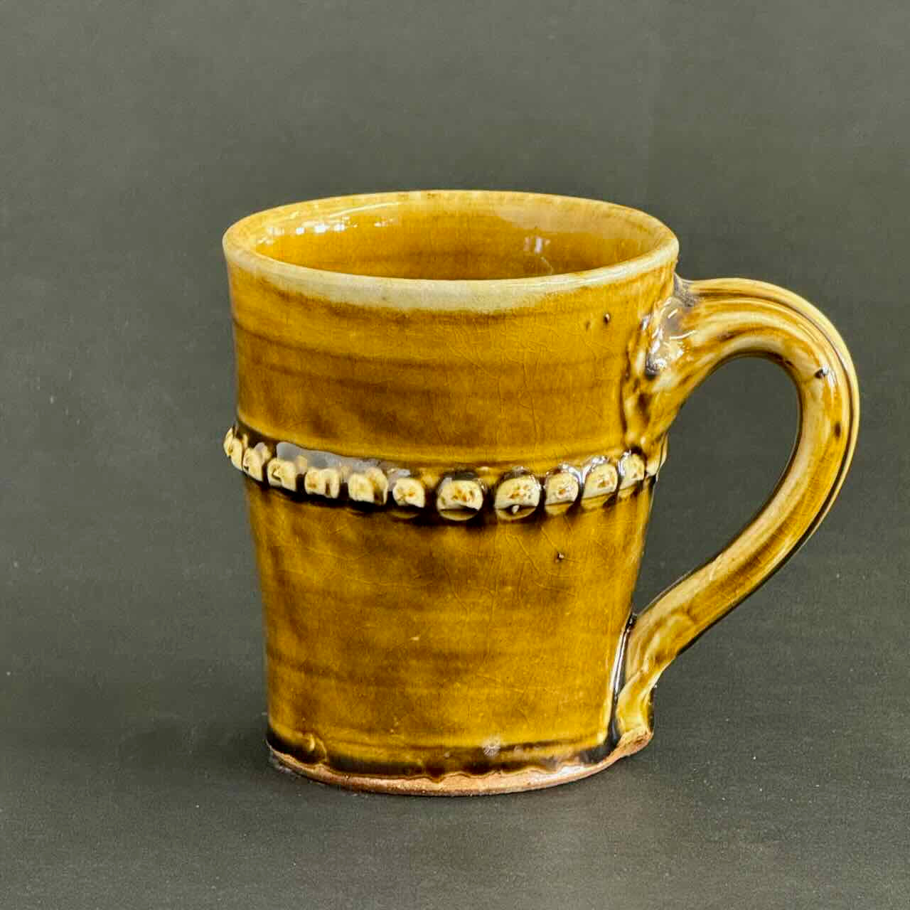 Soda Fired Beaded Rim Mug, Amber Glaze