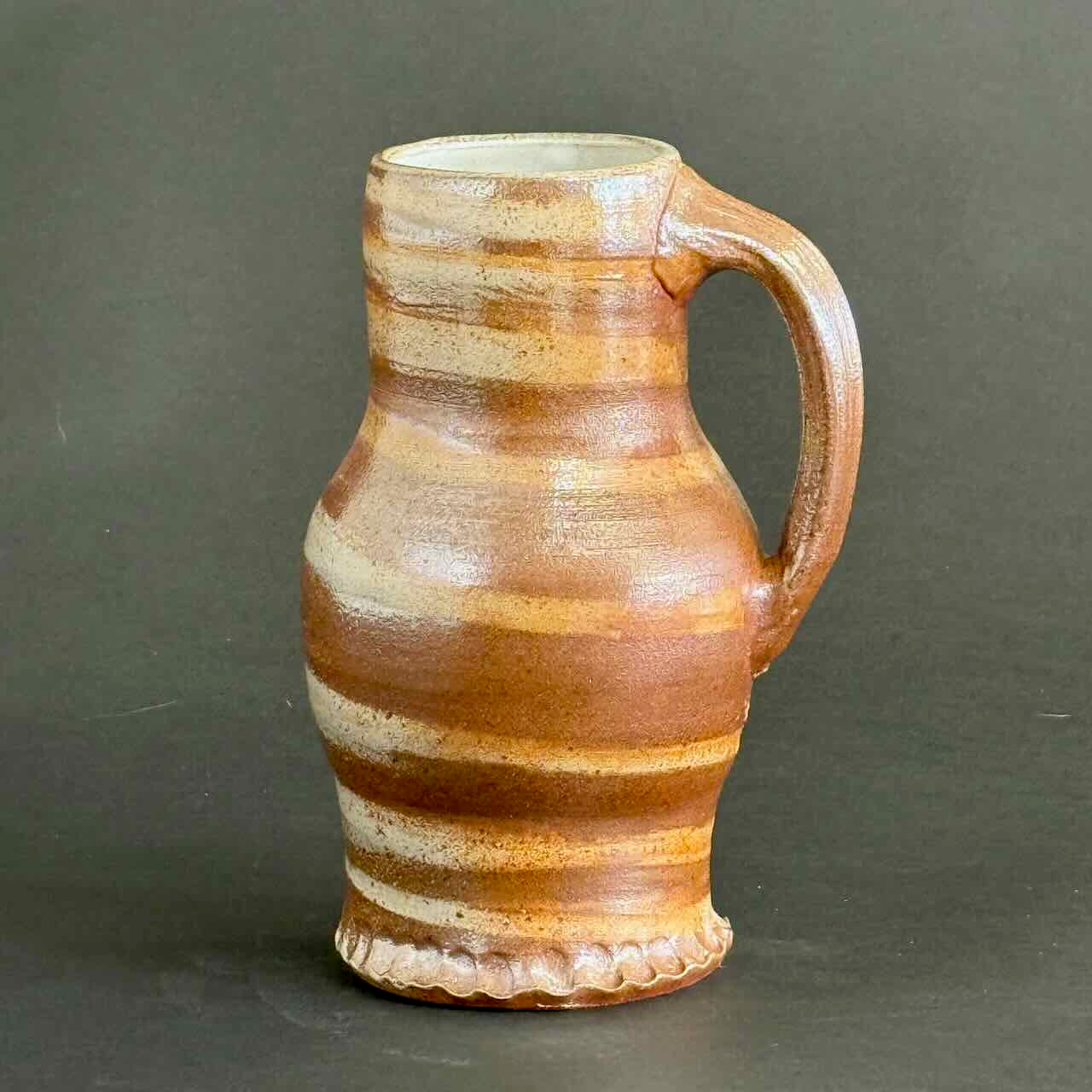 Soda-Fired Marbled Baluster Pitcher,  One of a Kind, White Glazed Interior