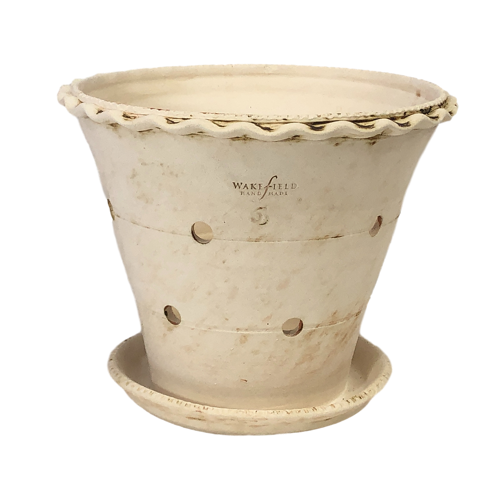 Orchid Pot with Ornamented Rim, Natural White Clay