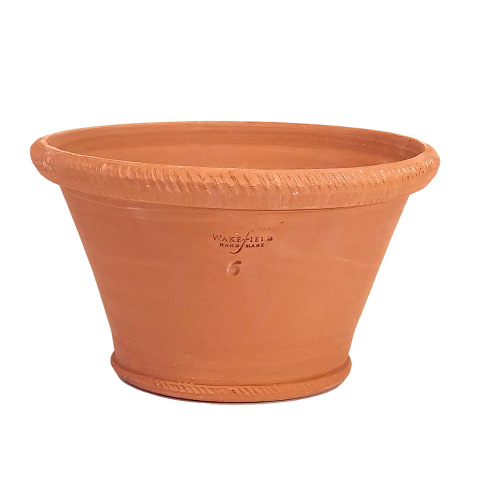 Ornamented Rim Half Pot, With Saucer, Red Terracotta