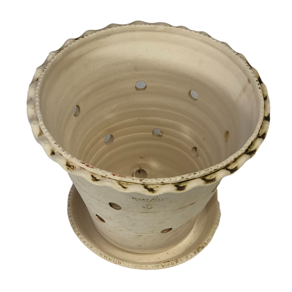 Orchid Pot with Ornamented Rim, Natural White Clay