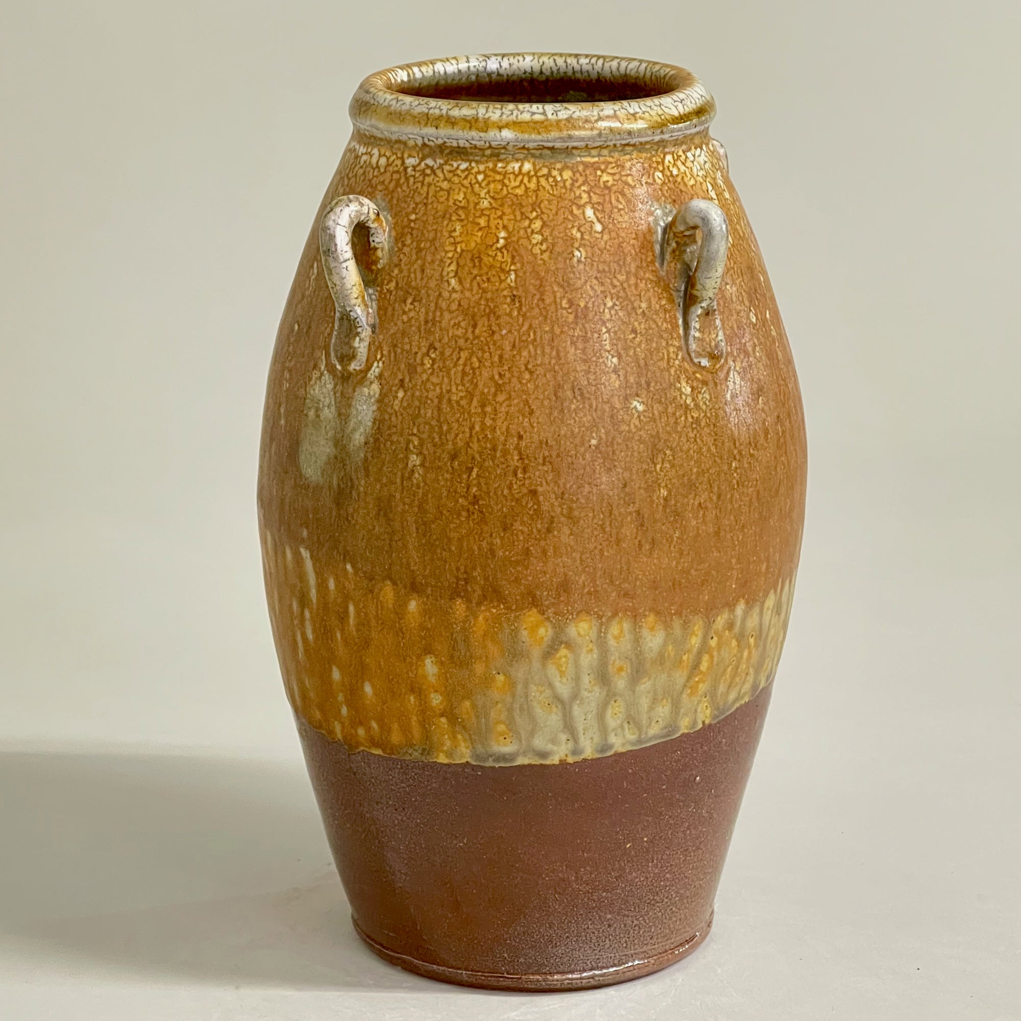 Large Yixing Rice Wine Jar, Wood Ash Glaze Over Kaolin Slip